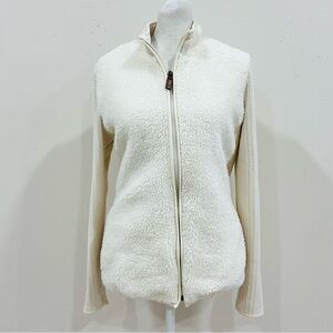 Talbots‎ Women's Ivory Sherpa Front Zip Knit Sleeve Jacket Size L